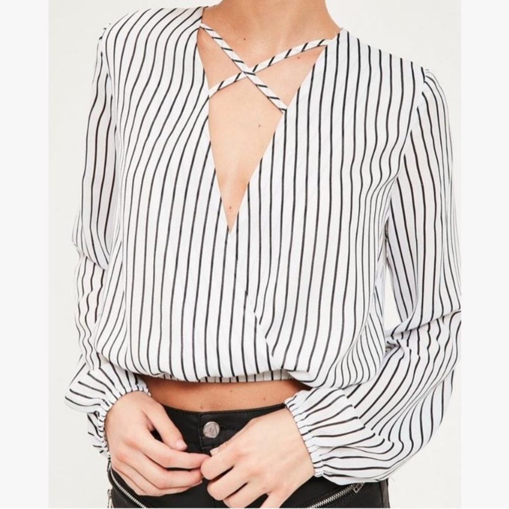 Missguided Black and White Striped Crop Top
